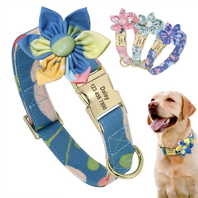 The Pet Collar & Leash Set-Custom Engraved Daisy for Small Dogs