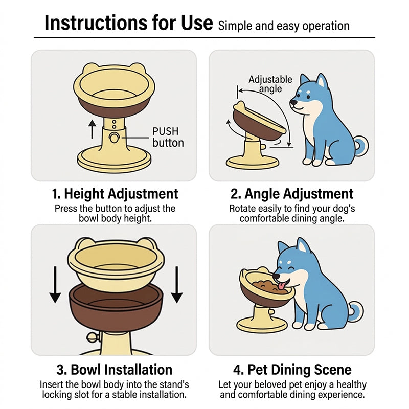 The Ergo Bowl – Adjustable Ceramic Pet Bowl, Anti-Tip & Neck-Friendly.