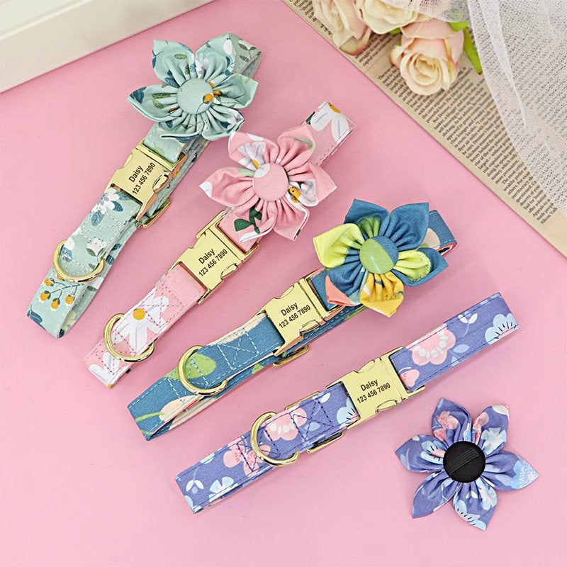 The Pet Collar & Leash Set-Custom Engraved Daisy for Small Dogs