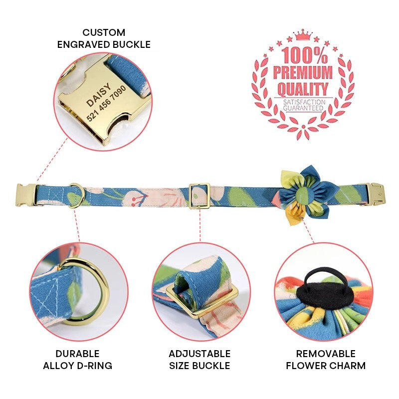 The Pet Collar & Leash Set-Custom Engraved Daisy for Small Dogs