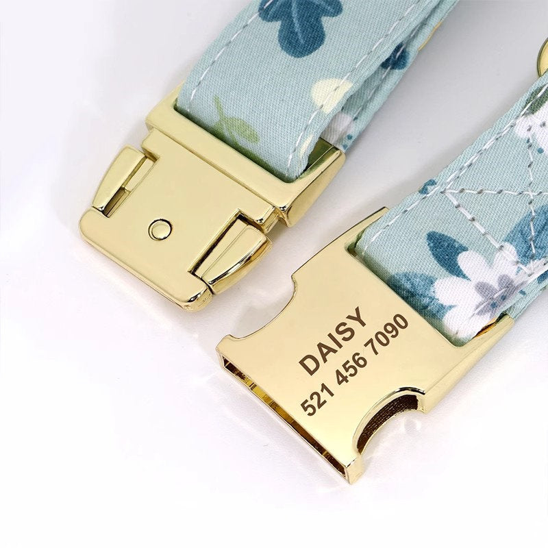 The Pet Collar & Leash Set-Custom Engraved Daisy for Small Dogs