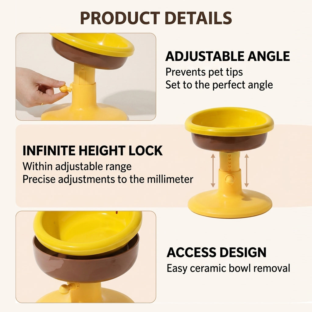 The Ergo Bowl – Adjustable Ceramic Pet Bowl, Anti-Tip & Neck-Friendly.