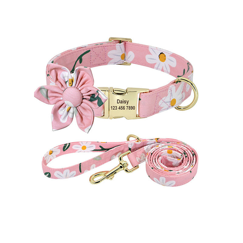 The Pet Collar & Leash Set-Custom Engraved Daisy for Small Dogs