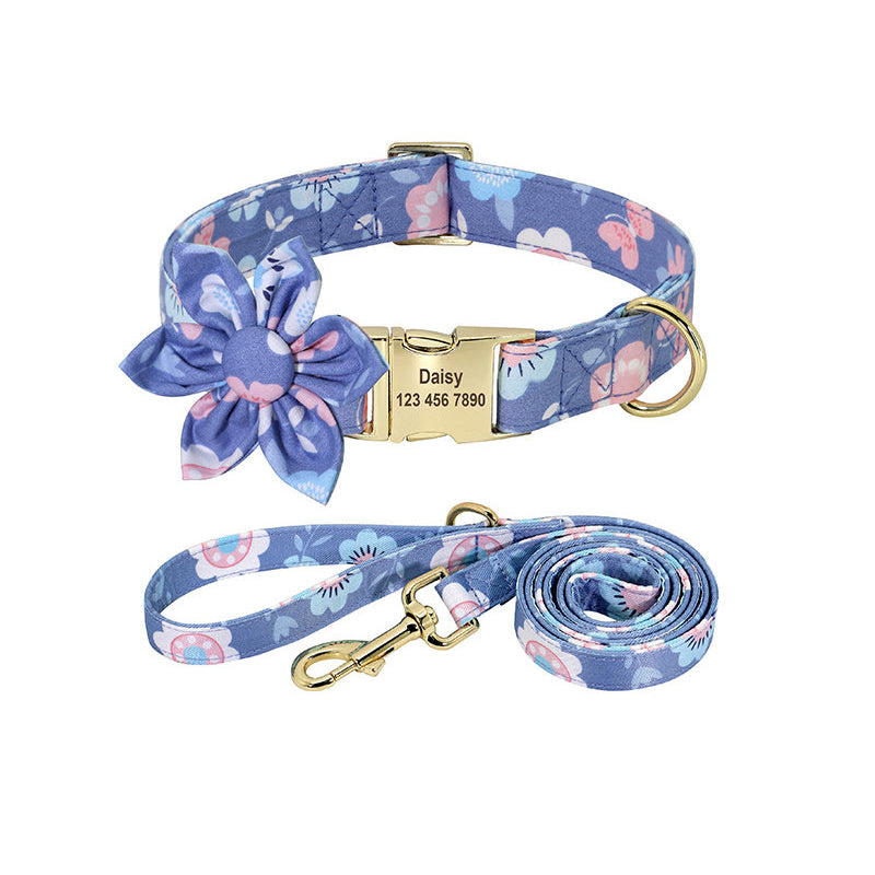 The Pet Collar & Leash Set-Custom Engraved Daisy for Small Dogs