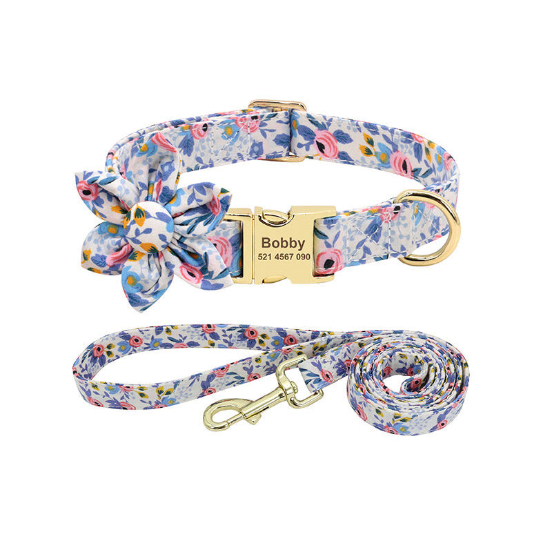 The Pet Collar & Leash Set-Custom Engraved Daisy for Small Dogs